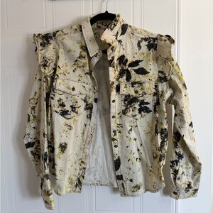 Anthropologie Cream and Black Ruffle Blouse